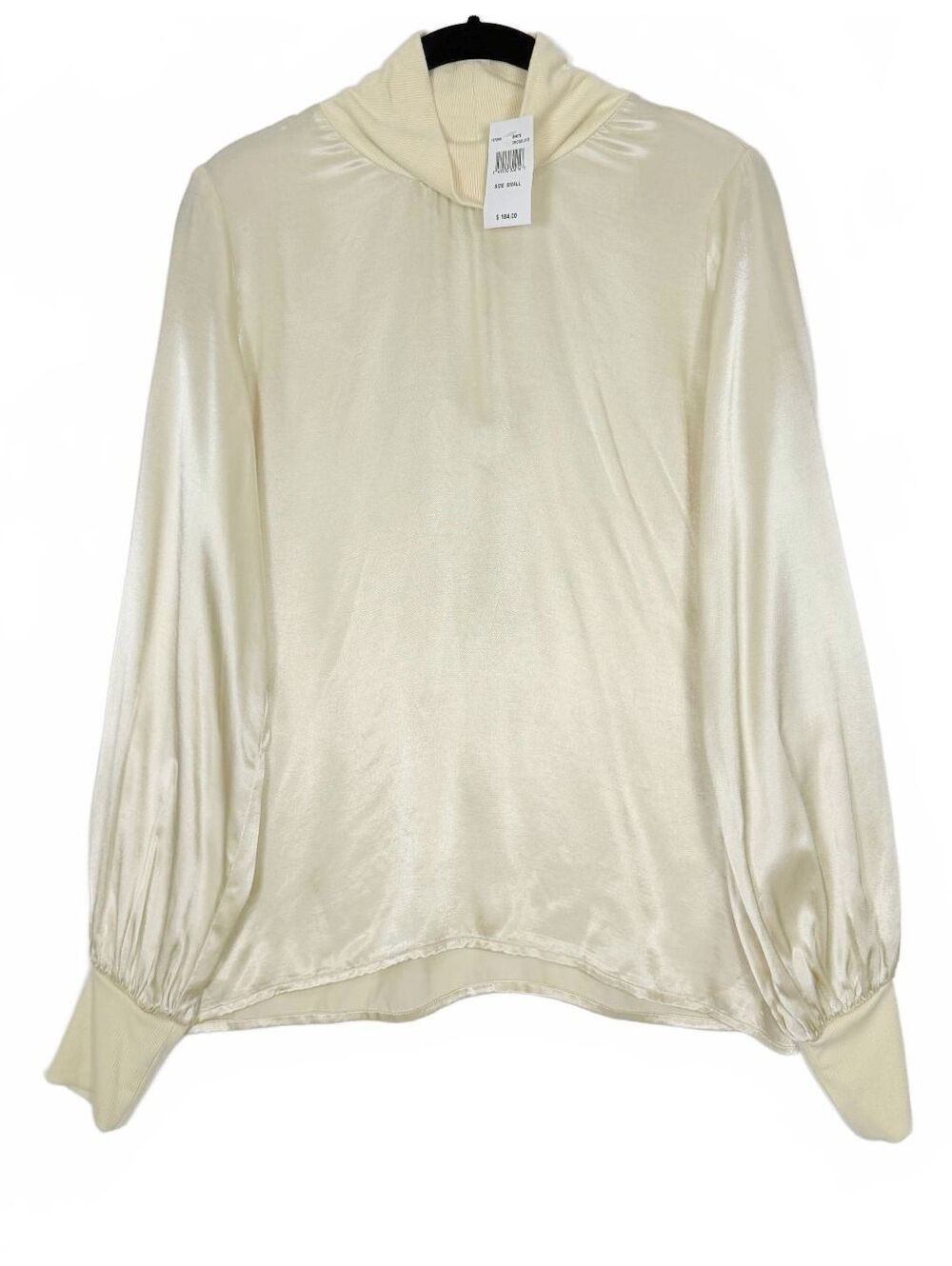 Nation LTD Anne White Chocolate Hammered Satin Turtleneck Blouse Top Small